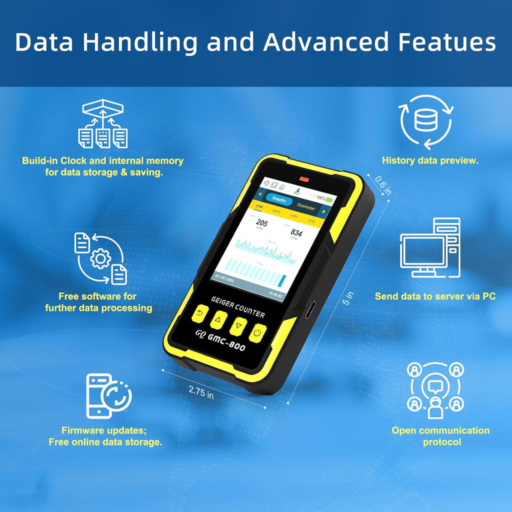 Nuclear Radiation Detector GQ GMC-800 Geiger Counter USA Design Product US National Standard Large Color LCD Display