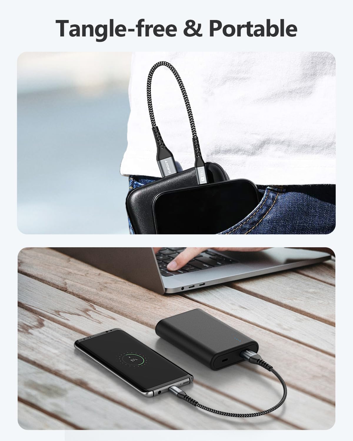 USB C Cable 1FT [3Pack], 3A USB A to USB C Fast Charging Cable Data Transfer Braided Compatible with iPhone 17/16/15