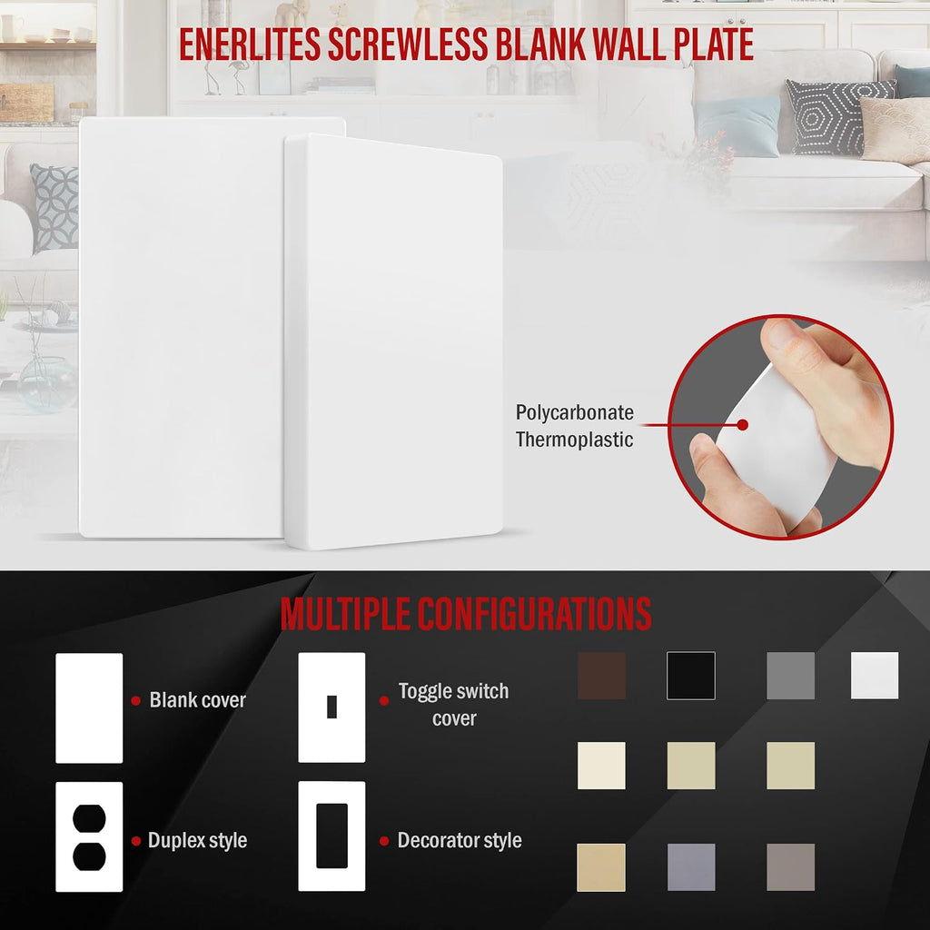 Screwless Blank Wall Plate, 1-Gang Outlet Covers, 1 Pack, White | Child safety, modern & clean finish, standard size