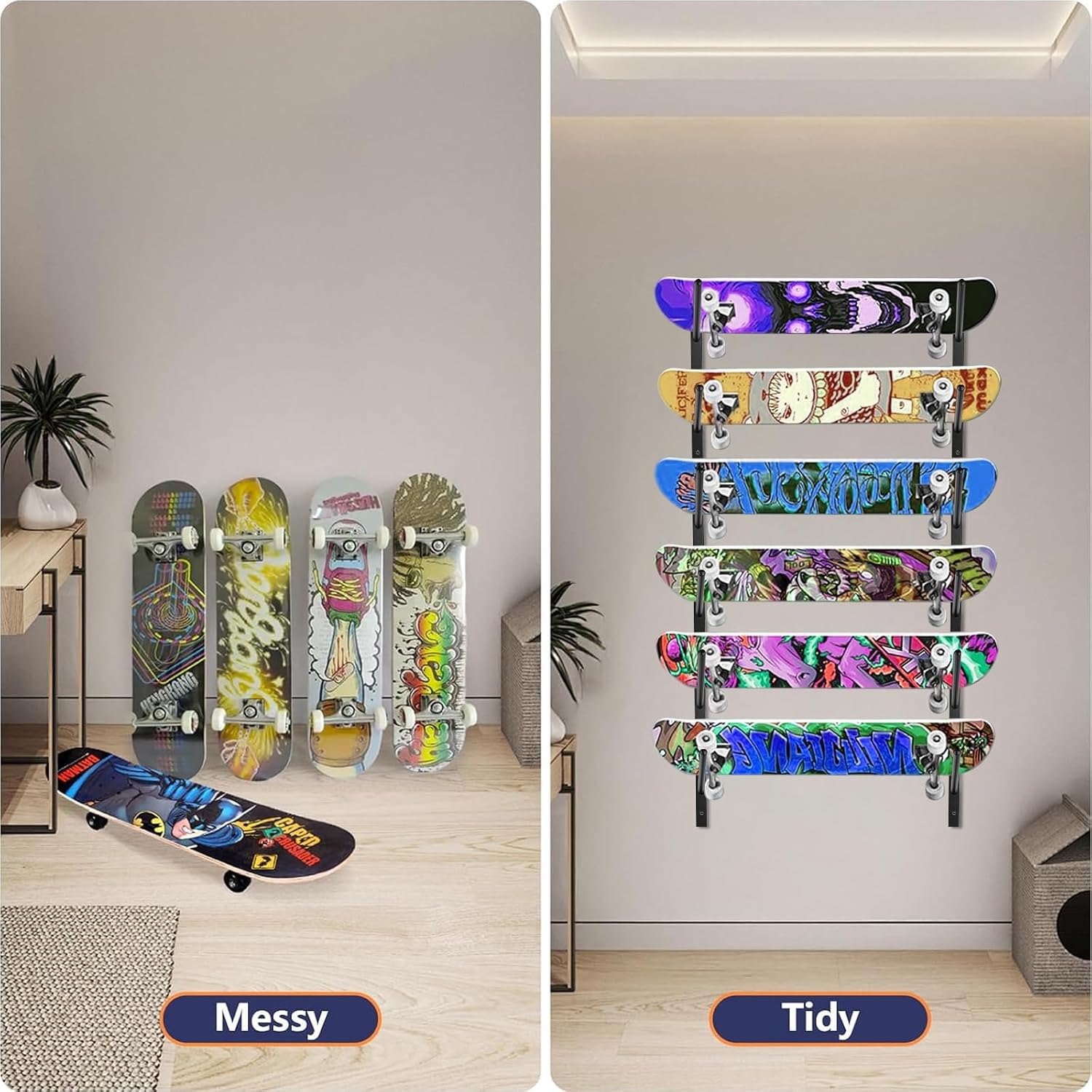 Skateboard Rack-6-Tier Skateboard Wall Mount & Snowboard Rack –Snowboard Wall Mount – Space-Saving Multi-Functional