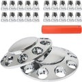 2 Chrome Front Hub Axle Cover Center Caps with 33mm Lug Nut Covers Replacement for Semi Truck 20 in, 22.5 in and 24.5
