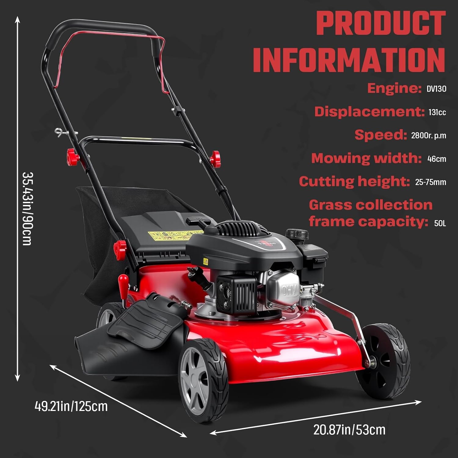 131cc Gas Powered Self Propelled Lawn Mower[Foldable] - Easy to Start, 3 in 1 Multi Functional Gas Push Lawnmower