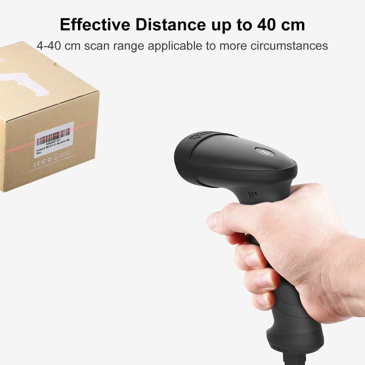 1D USB Barcode Scanner with Intelligent Stand Wired, BCST-33