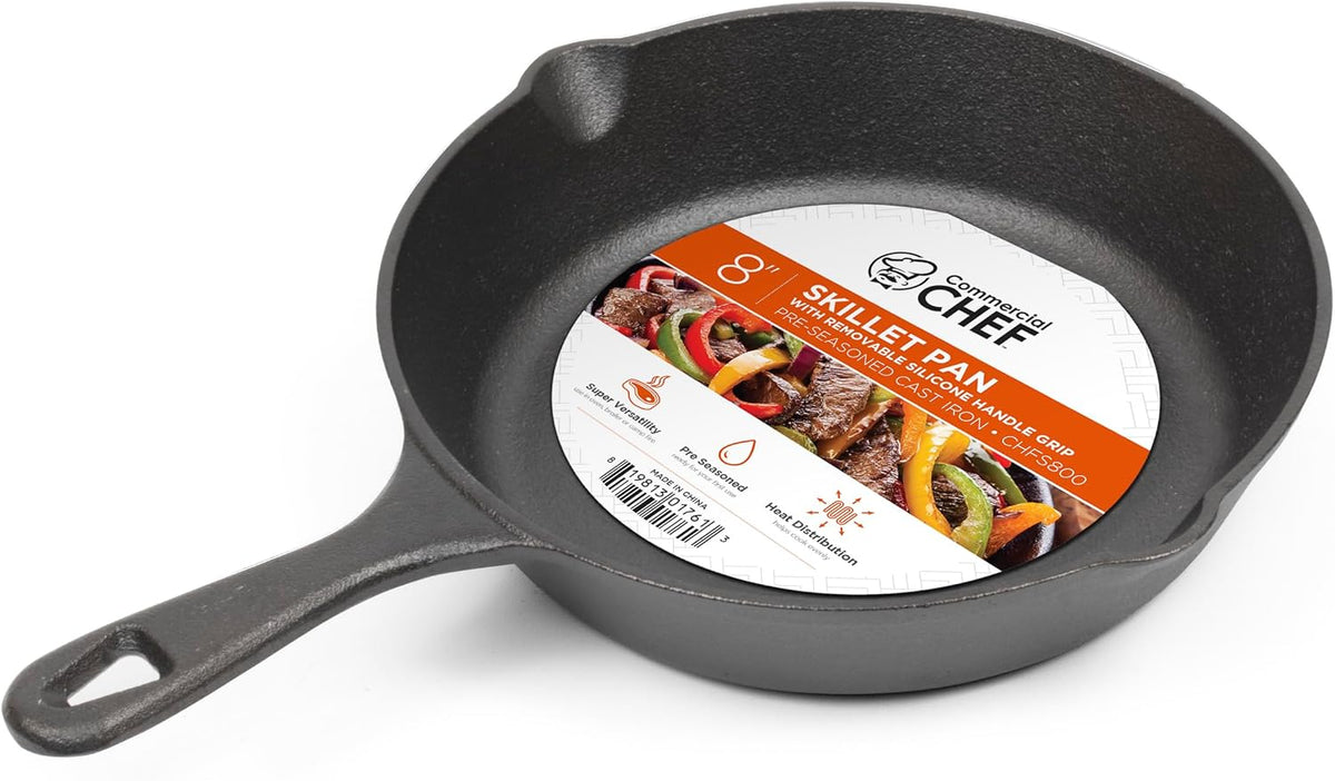 8-Inch Cast Iron Skillet, Pre-Seasoned, CHFS800