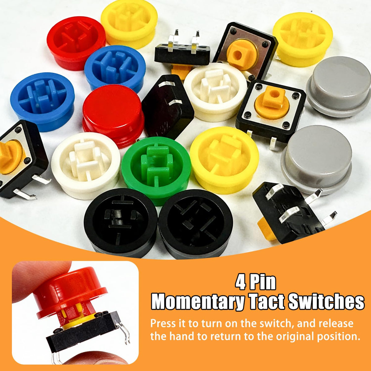 TWTADE/140PCS Micro Momentary Tactile Push Button Switch 4 Pin 12x12x7.3mm Tact Switch Assortment Kit with Switch Caps (70Sets)