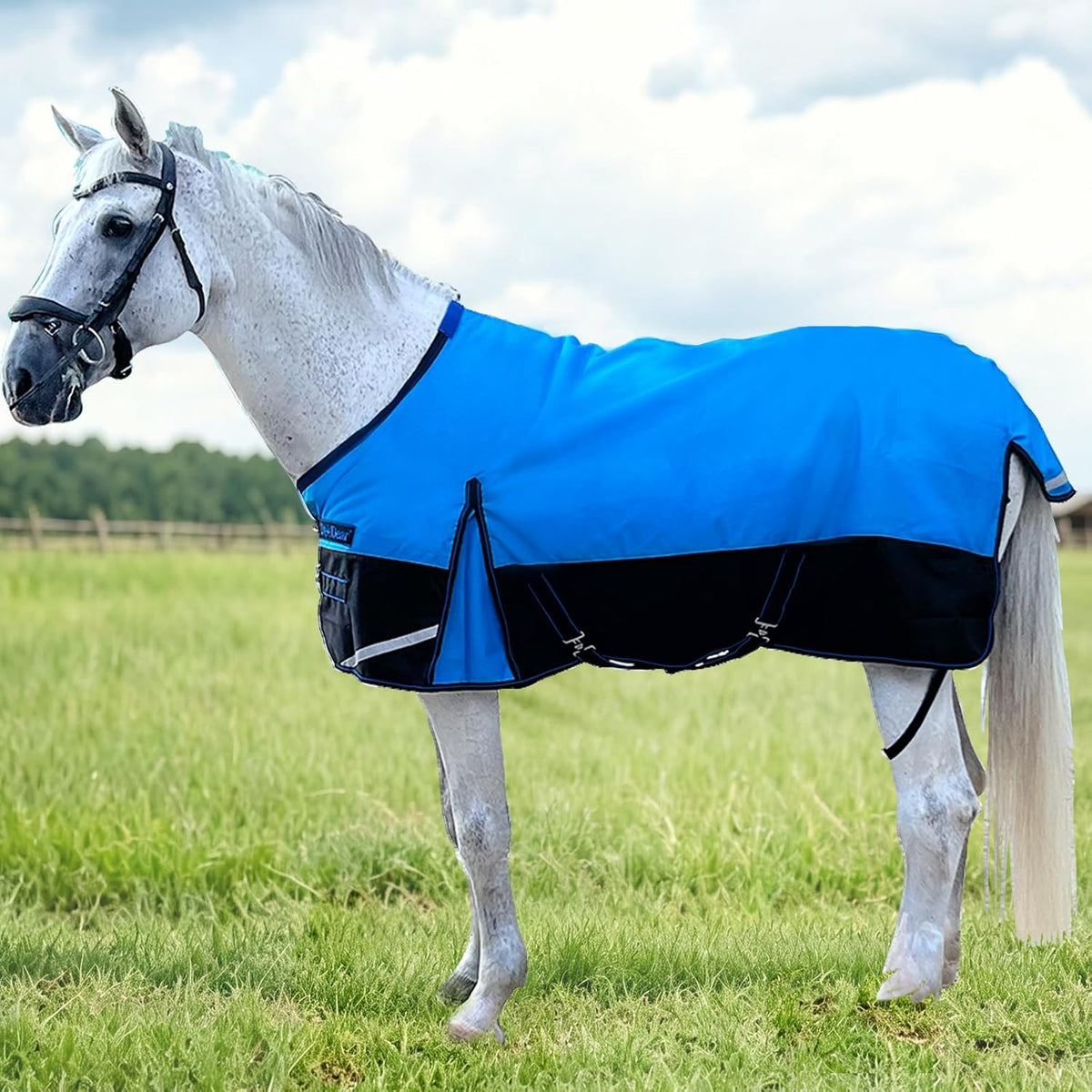 1200D Fall Horse Turnout Sheet (0g No Fill) Horse Blanket,Blue Black 66''