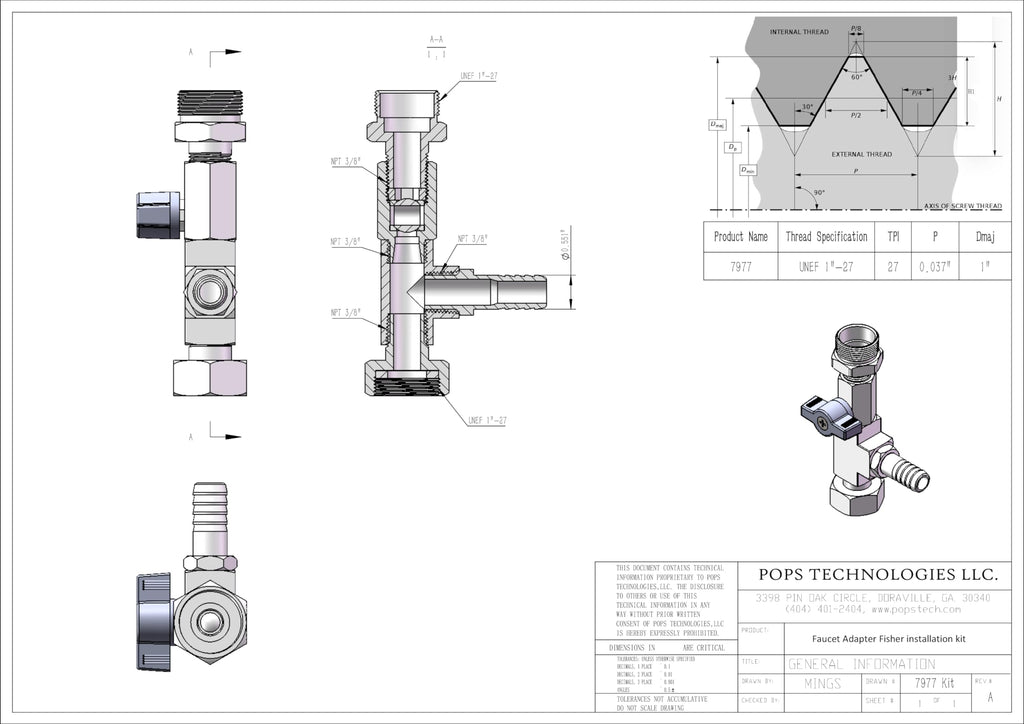 Faucet Adapter Fisher installation kit, 7977KIT