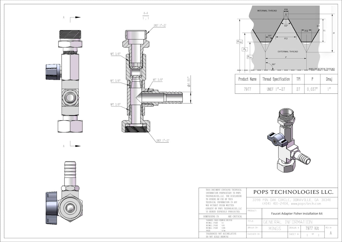 Faucet Adapter Fisher installation kit, 7977KIT
