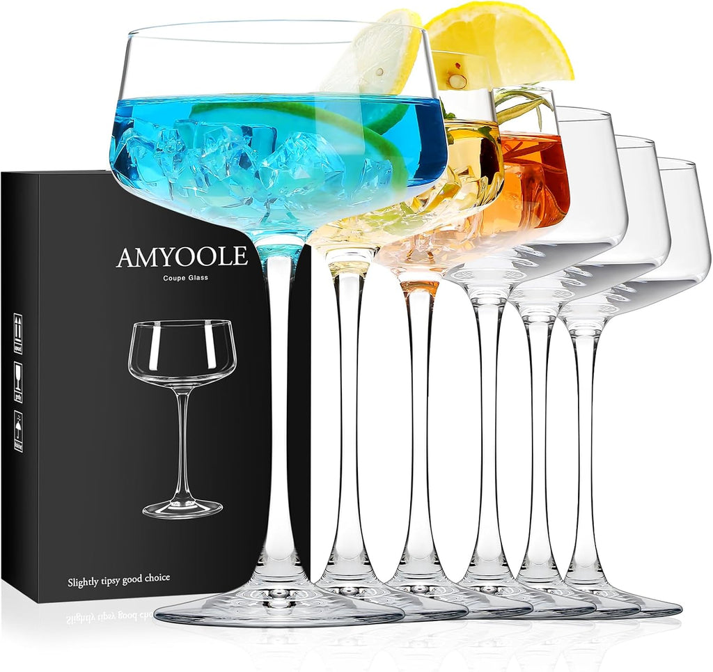 Martini Glasses Set of 6, 8 oz Premium Crystal Coupe Glasses