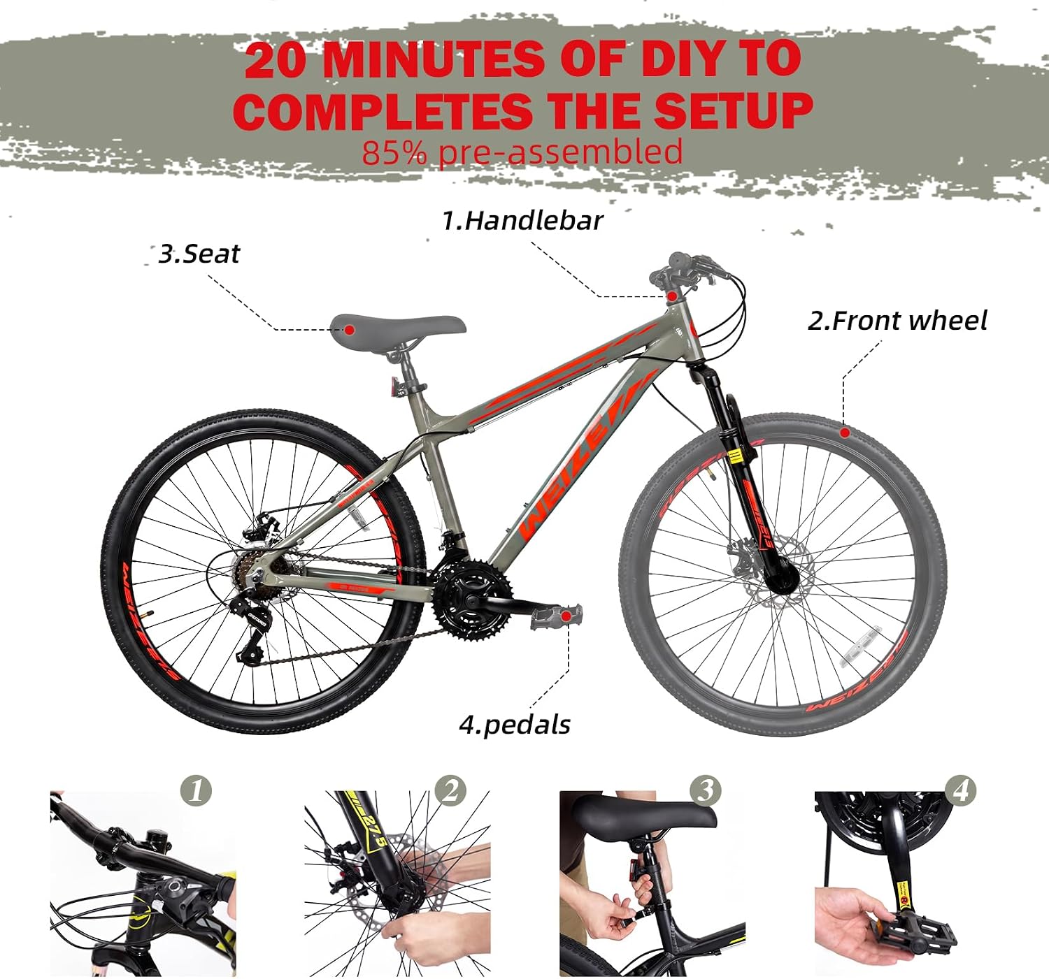 27.5" Mountain Bike for Adults Men & Women, 21-Speed MTB Bicycle with Aluminum Frame, Full Suspension, Dual Disc