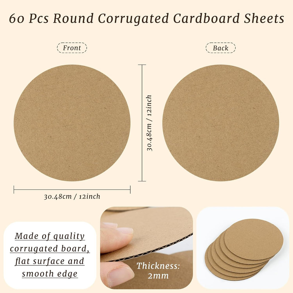 60 Pack 12 Inch Round Circle Corrugated Cardboard Sheets