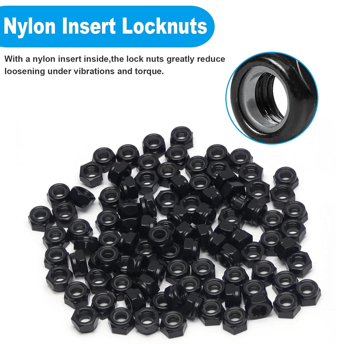 10Pcs M12 x 1.75mm Nylon Insert Hex Lock Nuts Locknuts Black