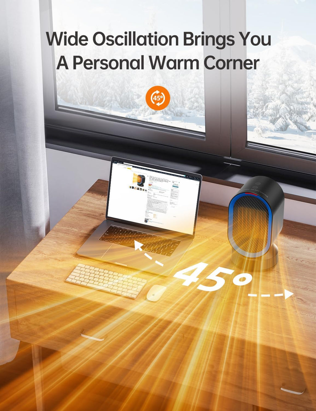 Small Heater for Indoor Use, PTC Ceramic Electric Desktop Heater | Fast Heating, Quiet, ECO Mode, Portable Space