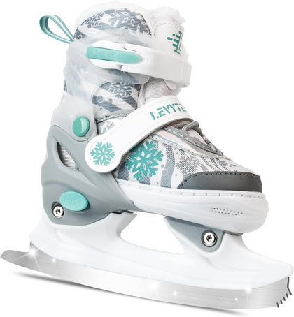 Adjustable Ice Skates for Kids Boys Girls - Warm Fleece Lined, 4 Size Adjustable Beginner Snowflake Blades Ankle