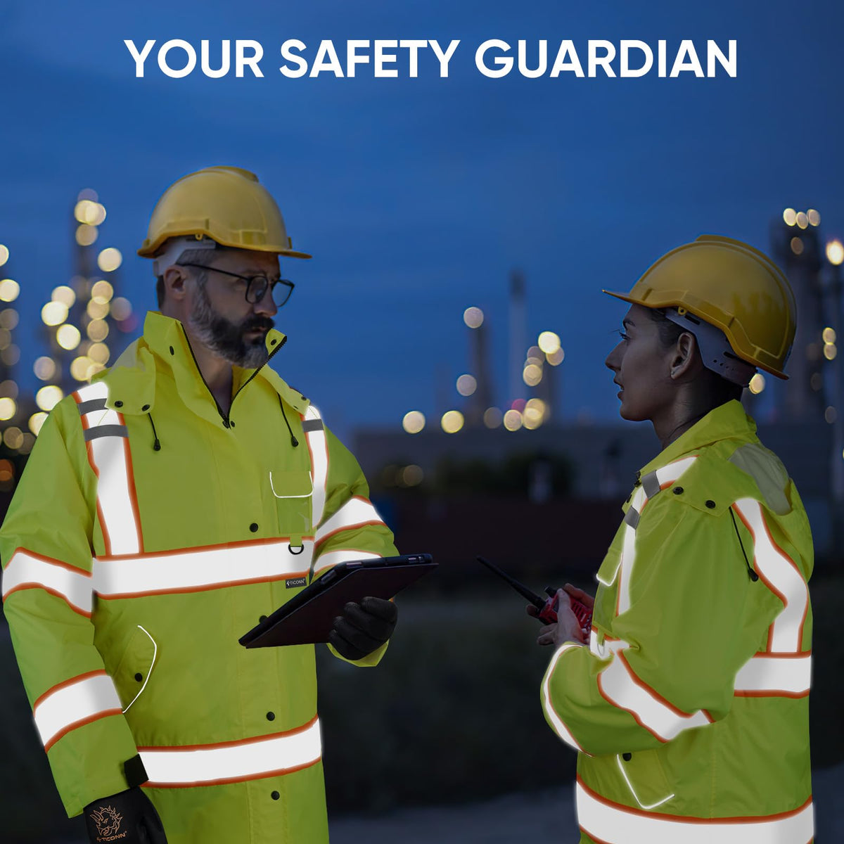 Reflective Rain Coat, Waterproof ANSI Class 3 Hi Vis Trench Coat
