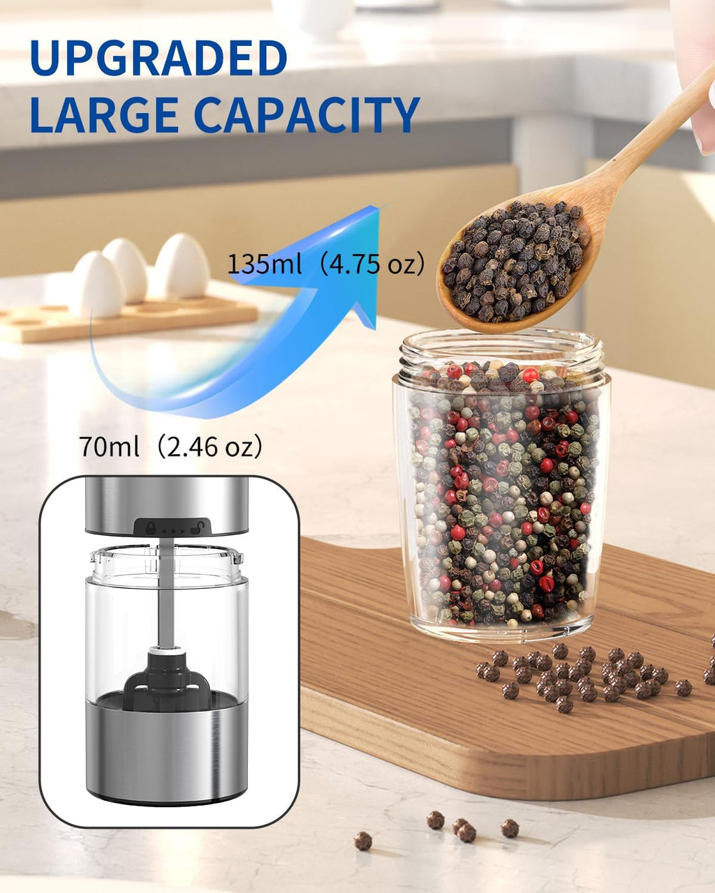 Gravity Electric Salt and Pepper Grinder Set Automatic Salt and Pepper Grinder Set with LED Light, Battery Operated