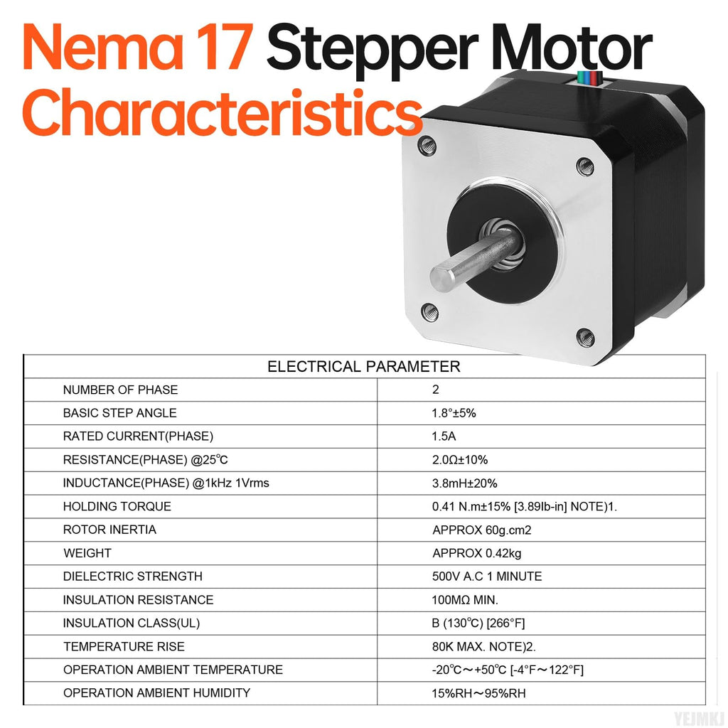 YEJMKJ 10Pack Nema 17 Stepper Motor 42x40mm 0.41Nm (58.06oz·in) 1.5A 2.0Ω