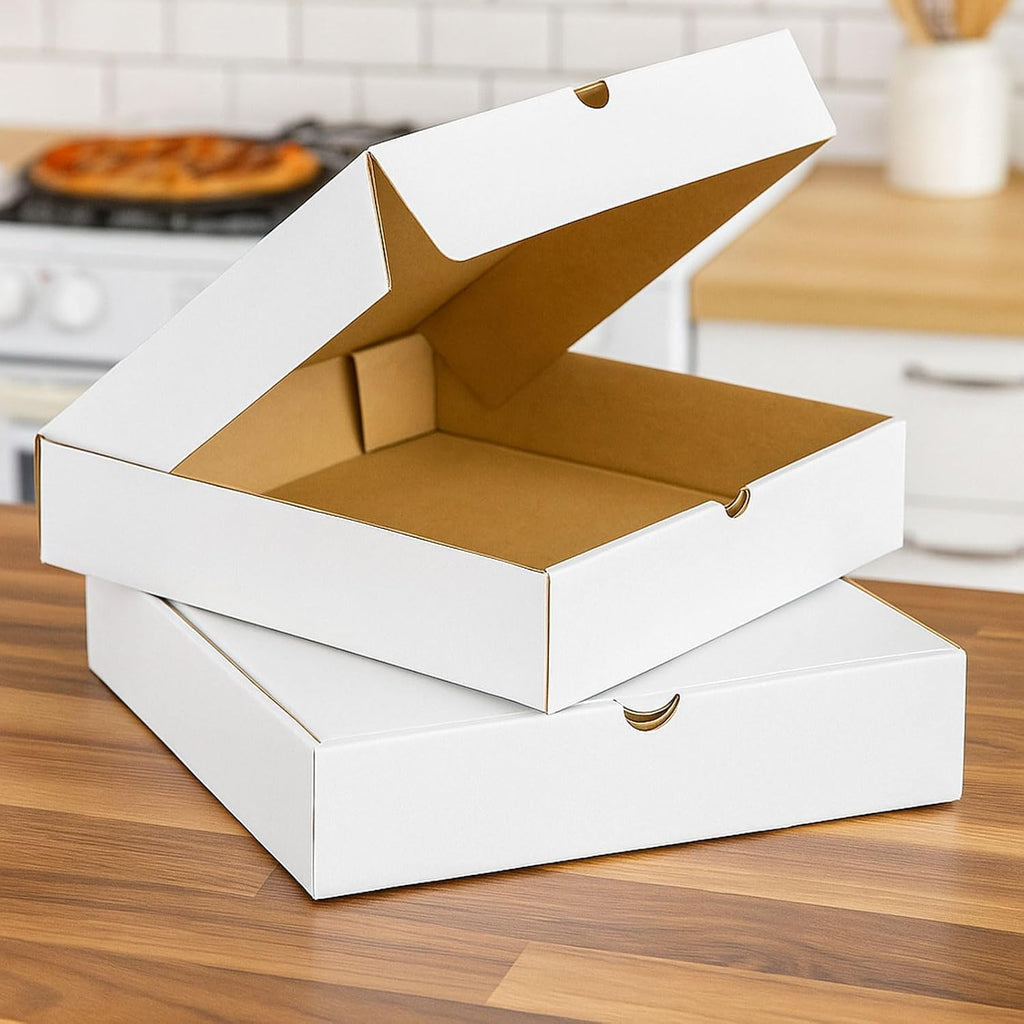 Pizza Boxes 10"x10" With Pizza Liners White Corrugated Pizza Containers