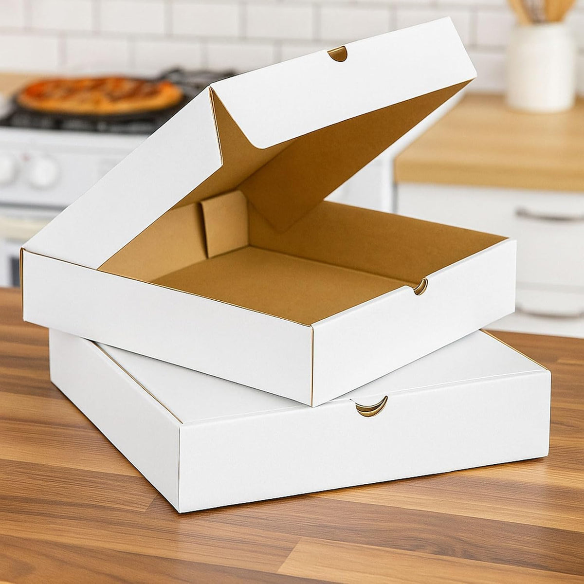 Pizza Boxes 10"x10" With Pizza Liners White Corrugated Pizza Containers