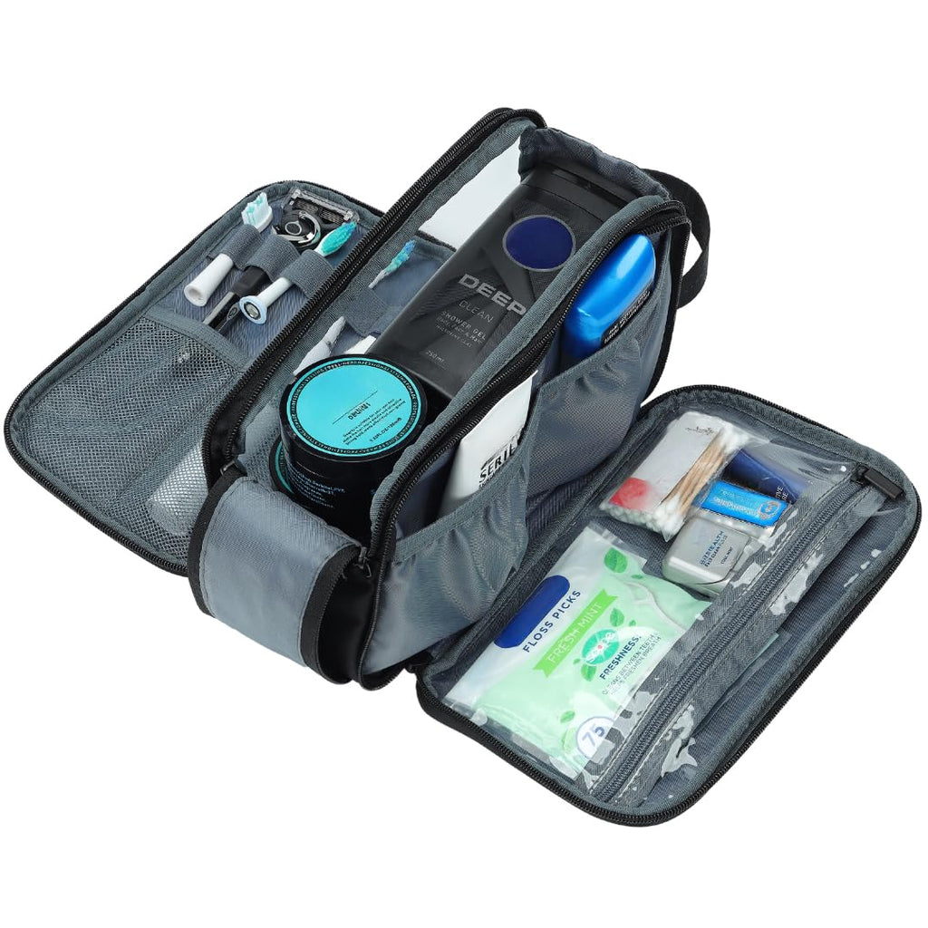 Travel Toiletry Bag for Men, Medium Water-Resistant Double-Sided Full-Open Dopp Kit, Versatile Organizer for Shower