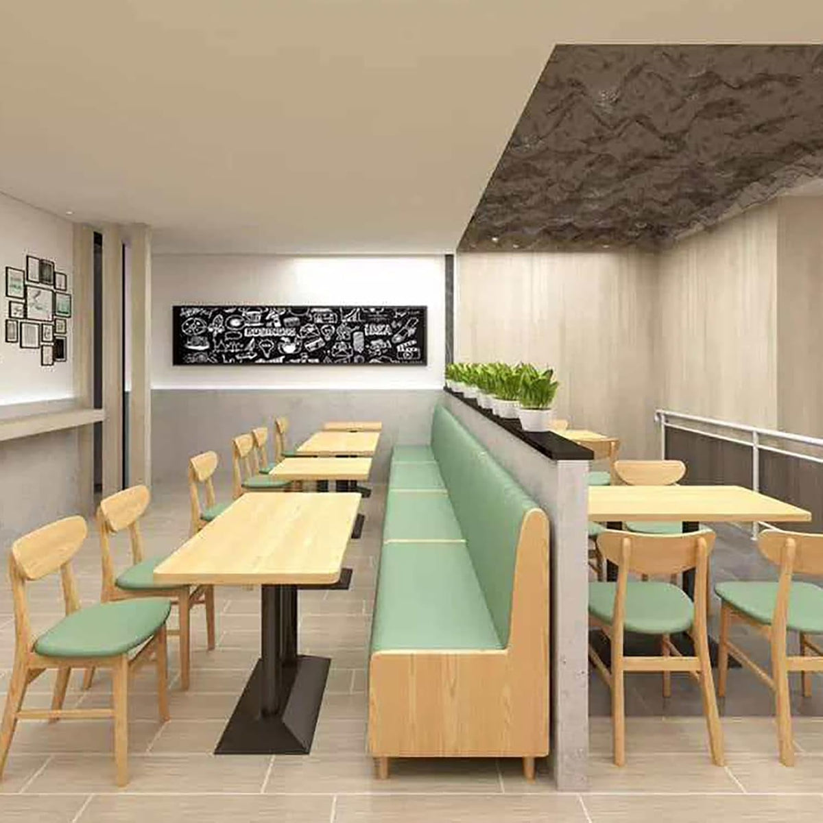 Solid Wood Restaurant Booth Seating and Table Set, Commercial Wall-Sided Cafe Banquette Sofa Combo for Milk Tea Shop