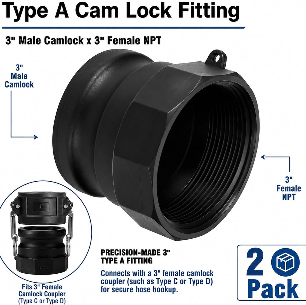 Klyyo 2 Pcs Poly Camlock Fittings 3'' Male x Female NPT Type A