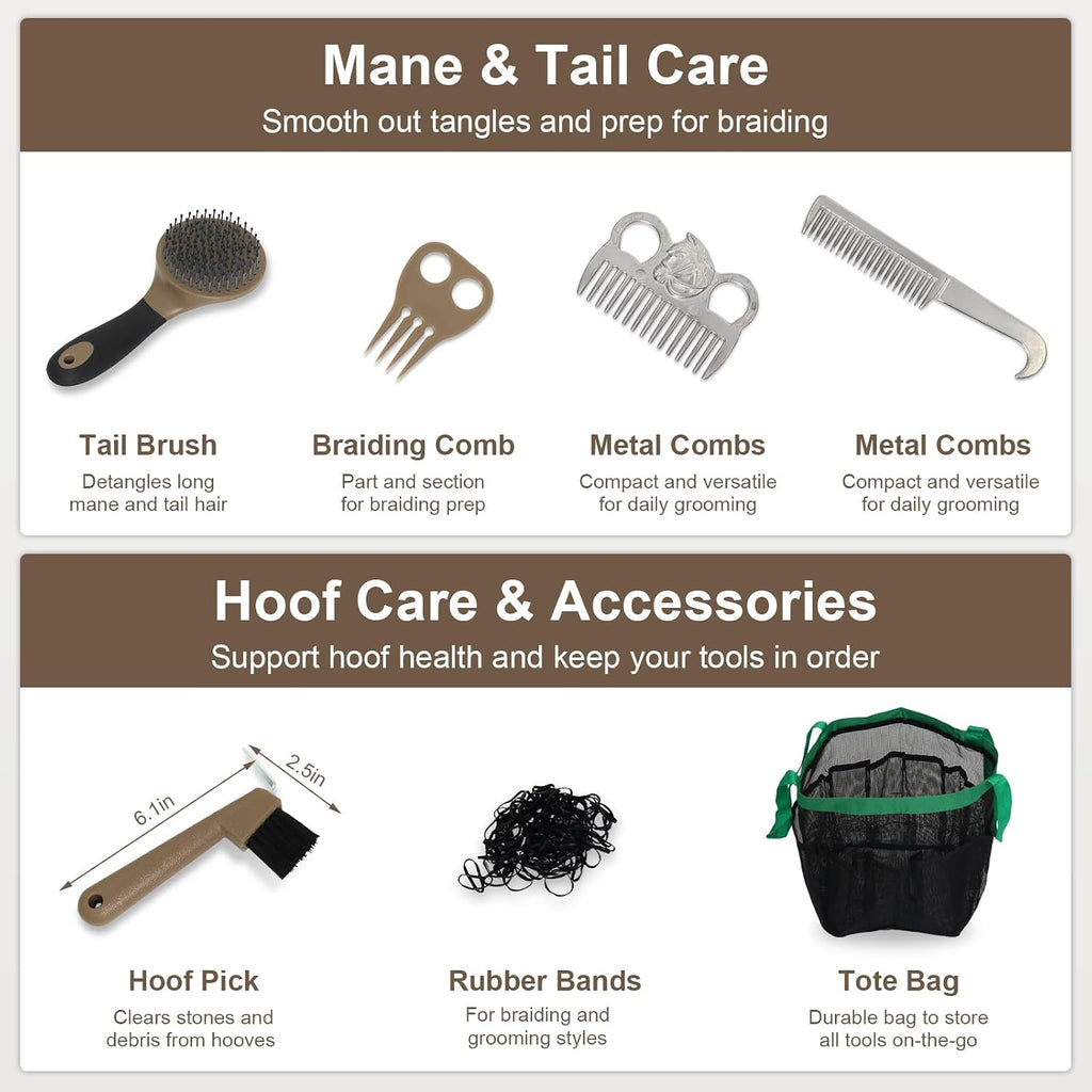 Horse Grooming Kit 14 Pieces, Horse Brushes for Grooming Supplies Set