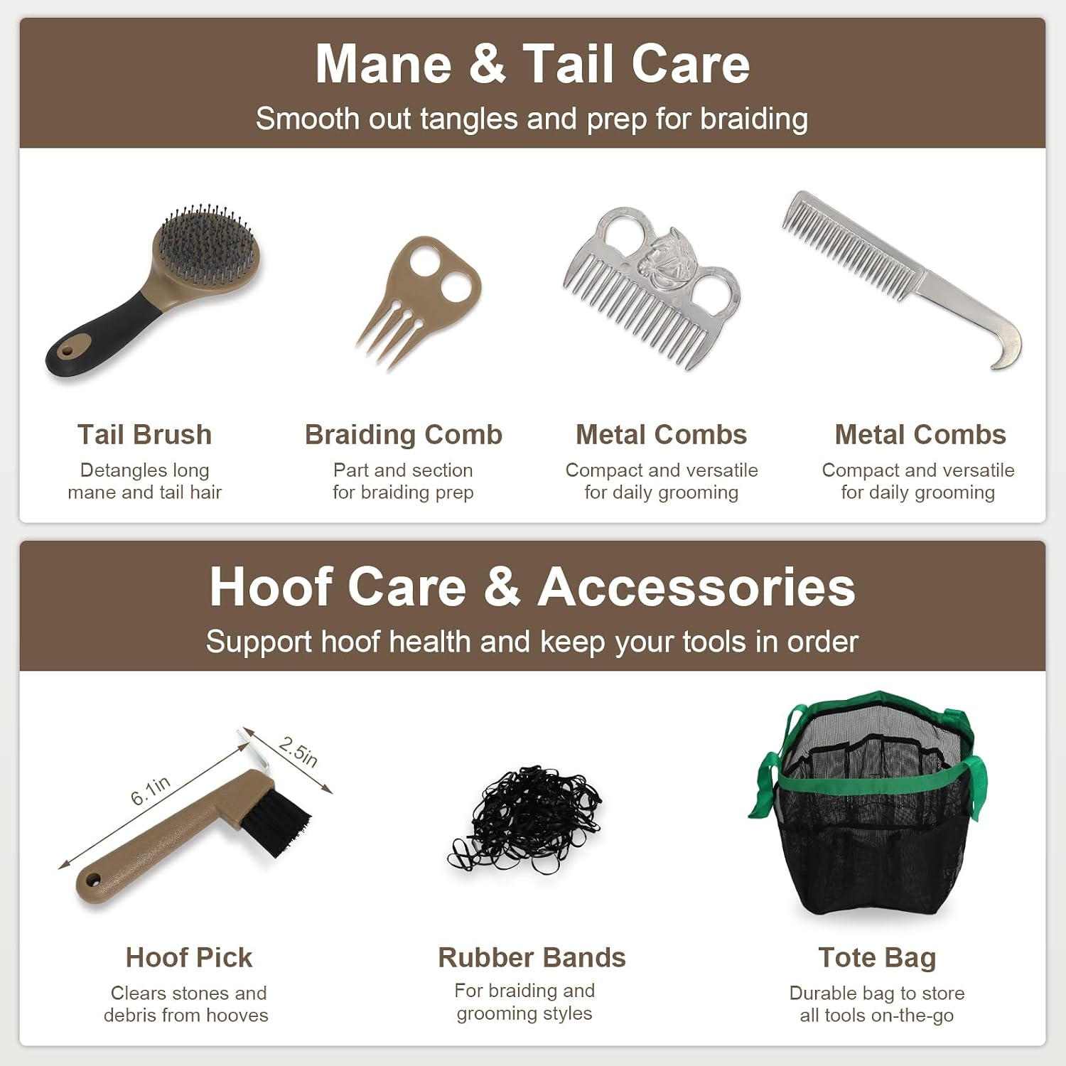 Horse Grooming Kit 14 Pieces, Horse Brushes for Grooming Supplies Set
