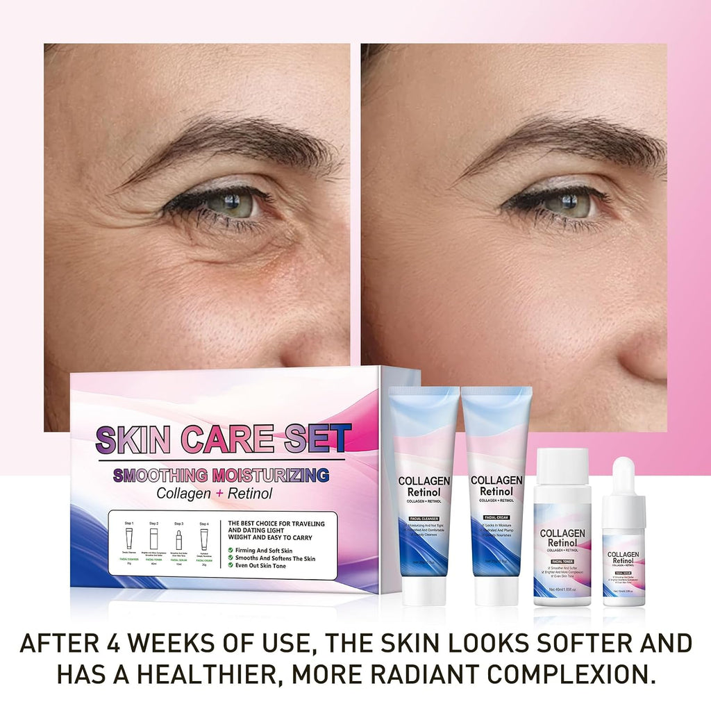 Facial Skin Care Sets & kits Travel Mini Skincare Set, Collagen & Retinol Facial Skin Care Set with Anti-Aging Serum