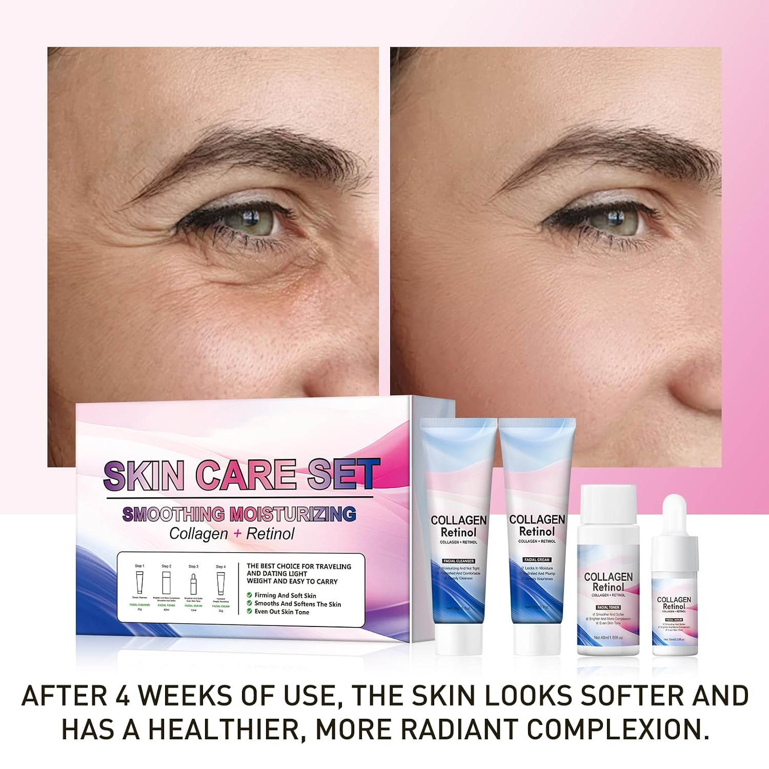 Facial Skin Care Sets & kits Travel Mini Skincare Set, Collagen & Retinol Facial Skin Care Set with Anti-Aging Serum