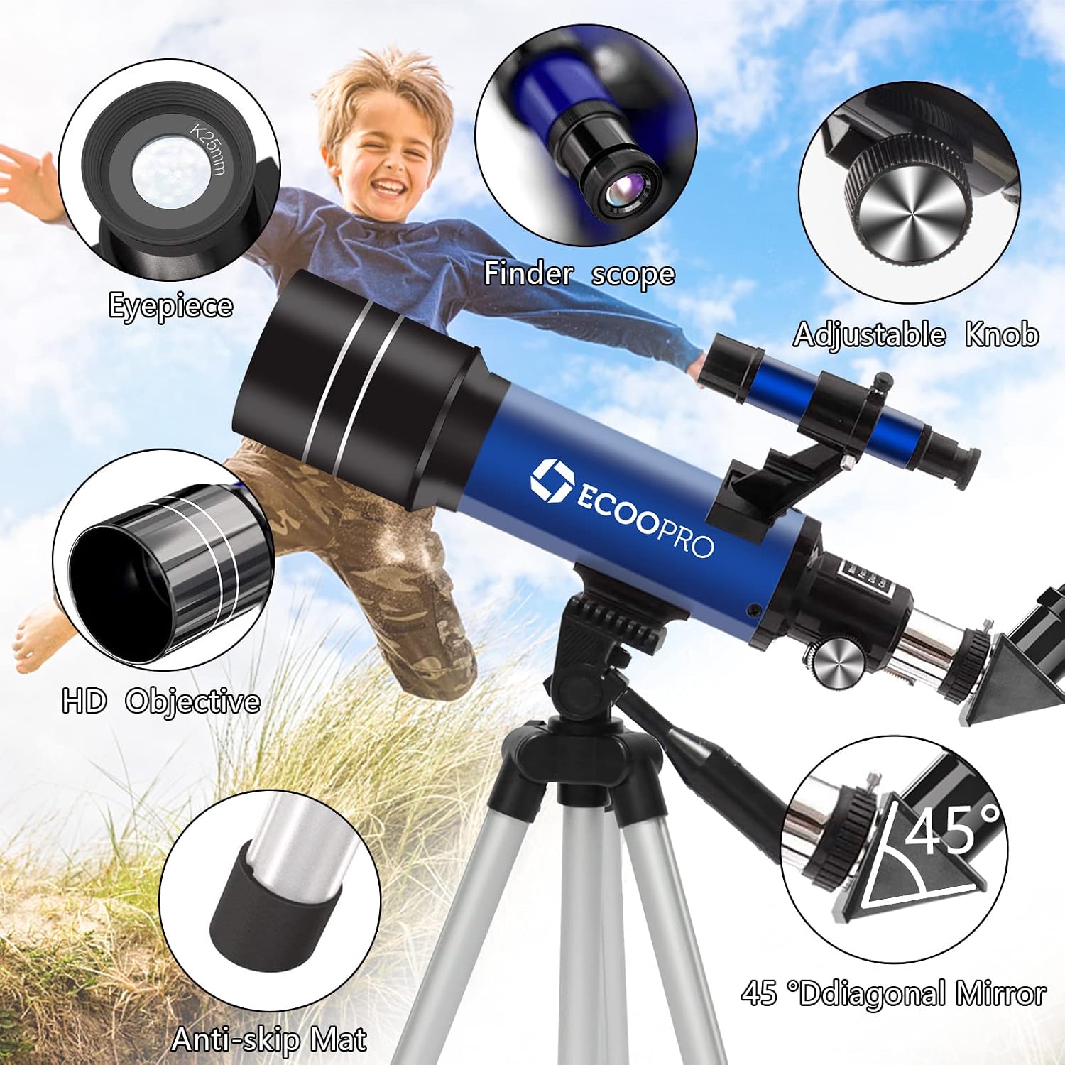Telescope for Kids & Adults, 70mm Aperture 360mm Refractor (15X-150X) | Portable Telescope with Adapter, 2 Eyepieces
