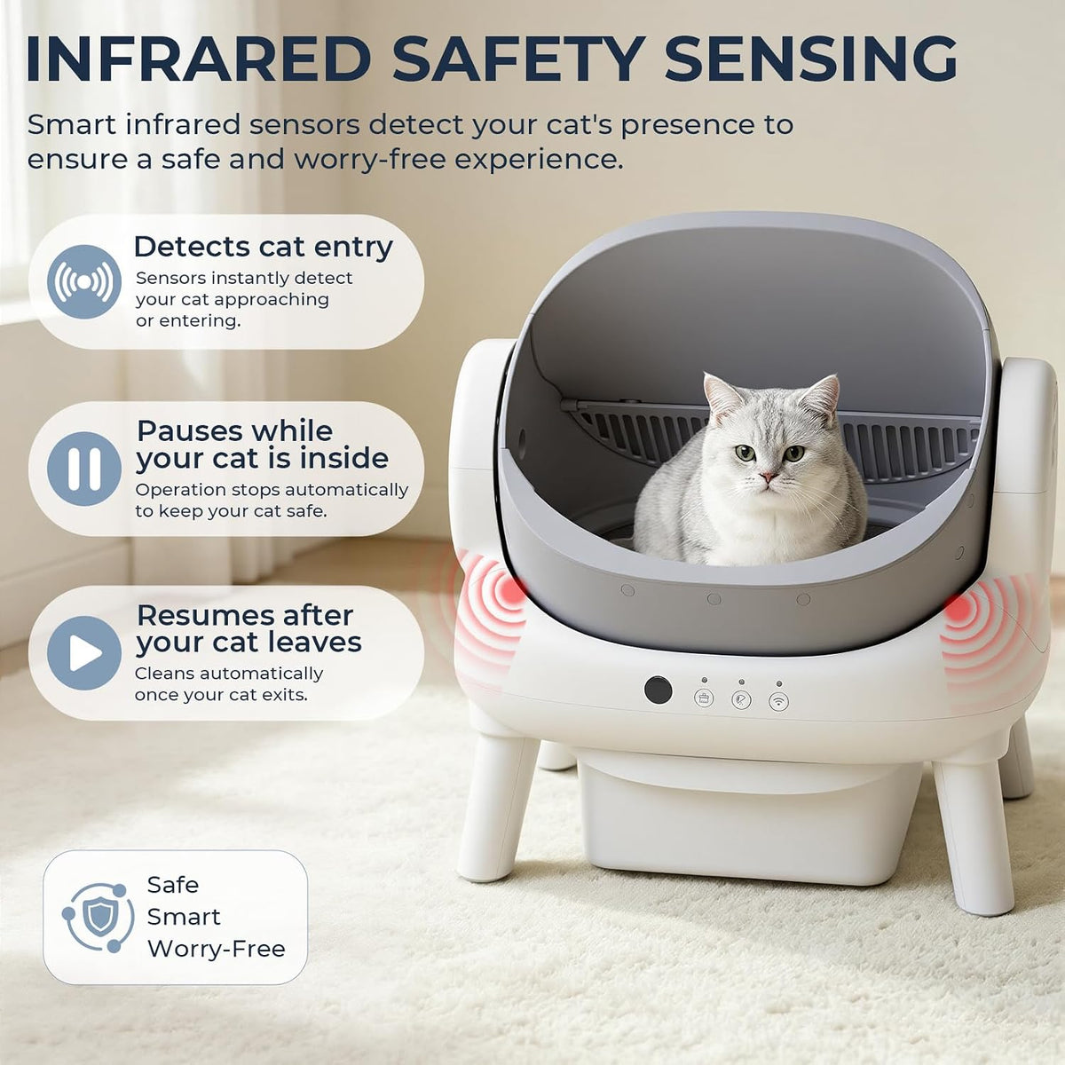 Automatic Litter Box,Open Top Self Cleaning Litter Box Grey