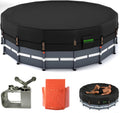 550D 10 ft Pool Cover Round[Upgraded Tear Resistant & Quadruple Windproof] wth Pre-Installed Patented Winch and Rope