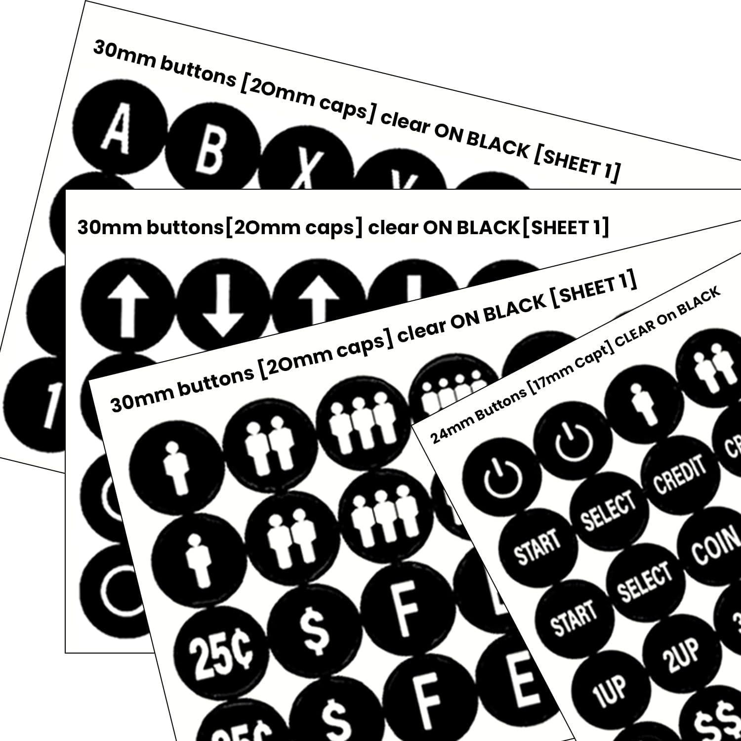 Arcade Button Stickers 24mm 30mm Die Cut Labels for Arcade Cabinet | Black Arcade Button Stickers Compatible only