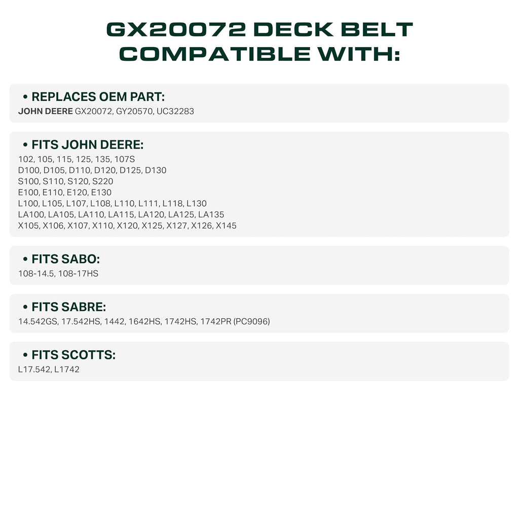 UDC Parts GX20072 Deck Belt, 1/2" x 104" Replacement for John Deere 42 Inch