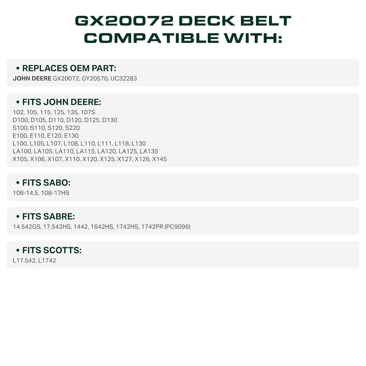 UDC Parts GX20072 Deck Belt, 1/2" x 104" Replacement for John Deere 42 Inch