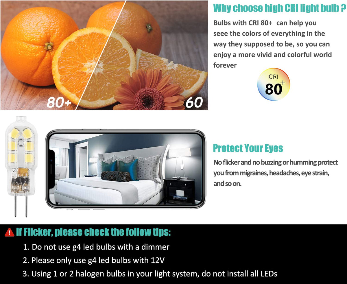 G4 LED Bulb, 12V Bi Pin, 20W Halogen Bulb Replacement 6000K