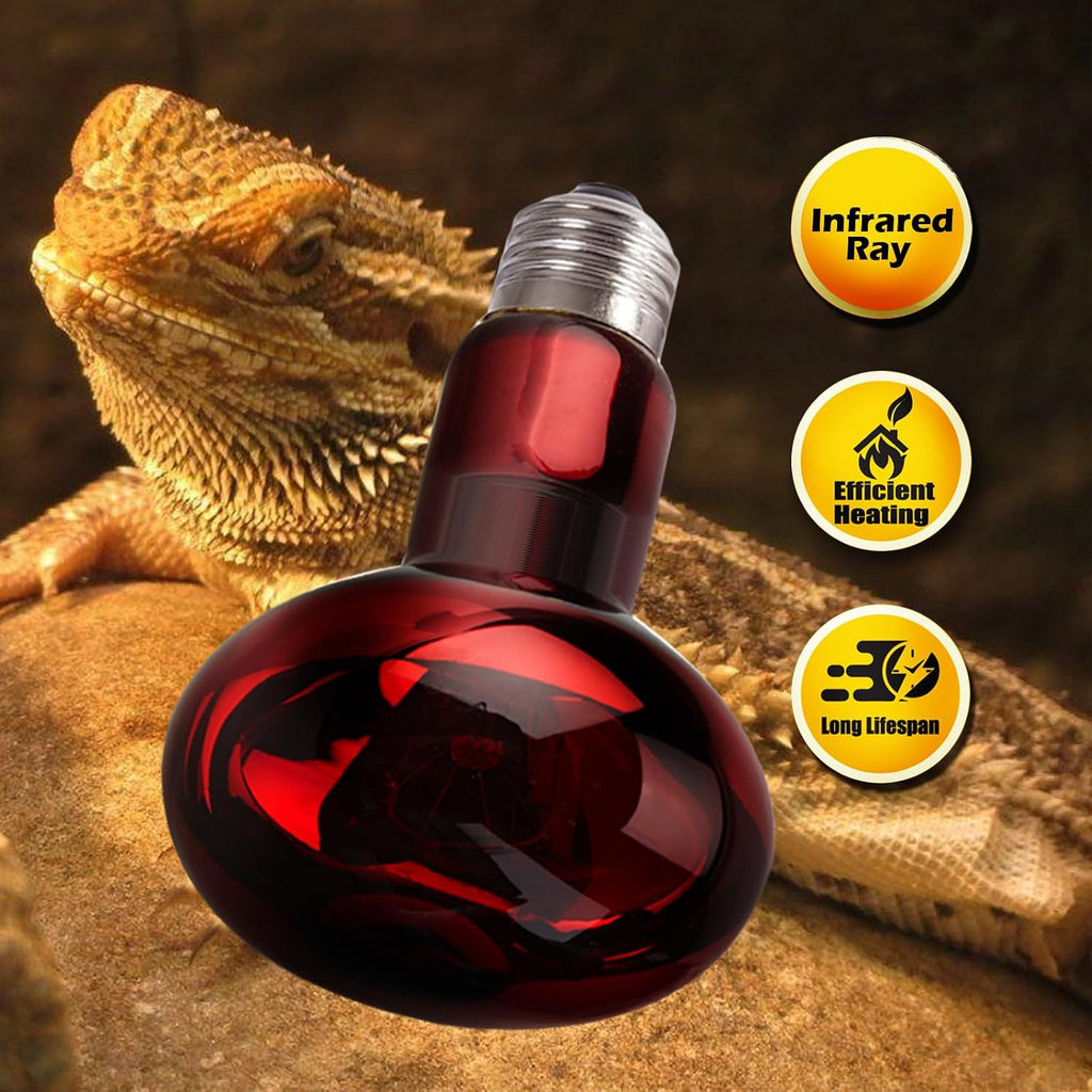Reptile Heat Lamp Bulbs 100W 2 Pack,Day and Night Infrared Basking Spot Heating Light Combo,UVA Heat Lamp Bulb for