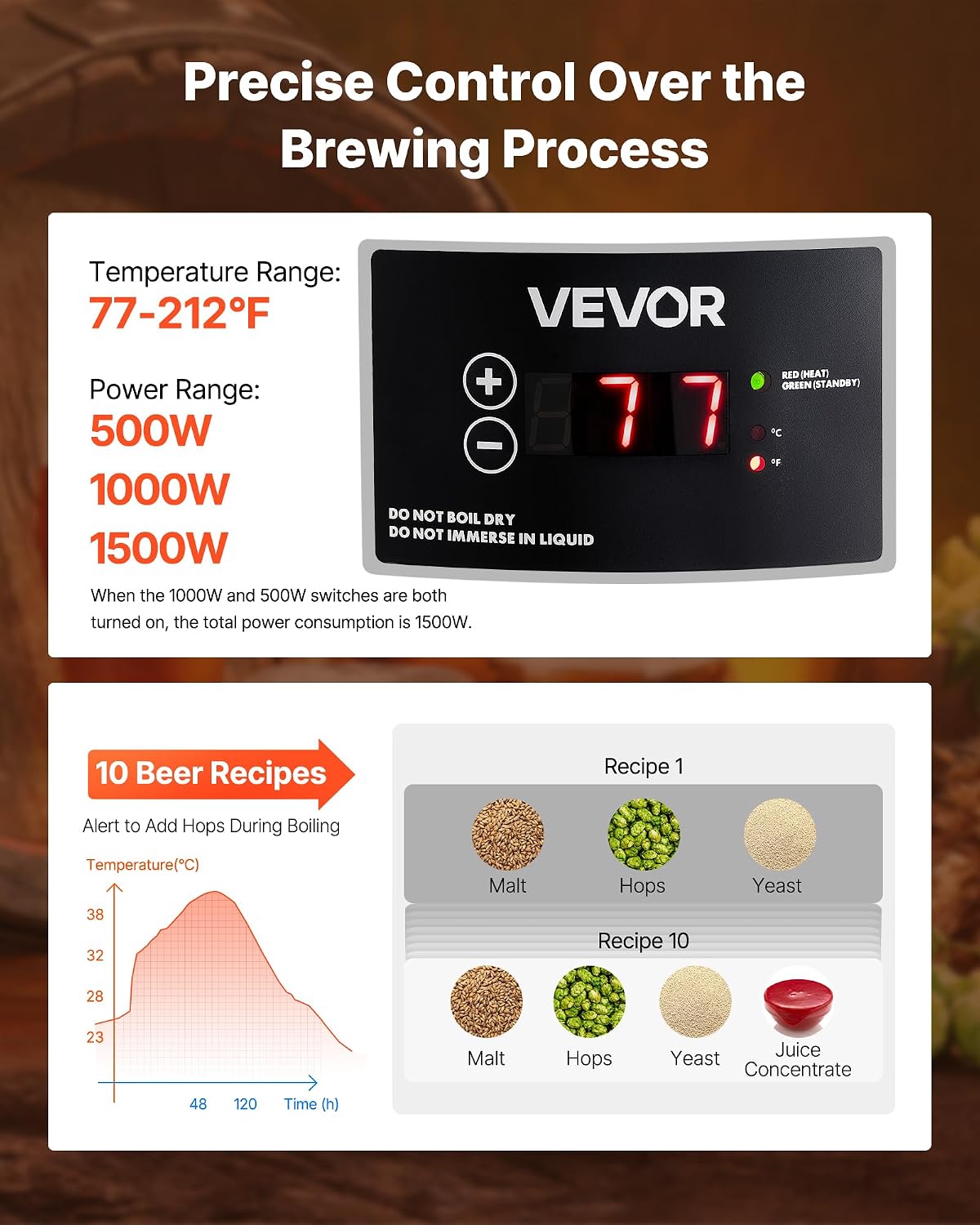 Beer Brewing Equipment, 8 Gal/30L 304 Stainless Steel Home Beer Brewer,1500W All-in-One Home Brewing Kit with Tall