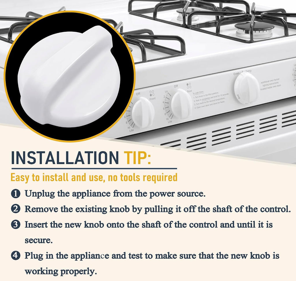WB03T10282 Gas Stove knob White for GE Surface Burner Control Assembly | Compatible Replaceable