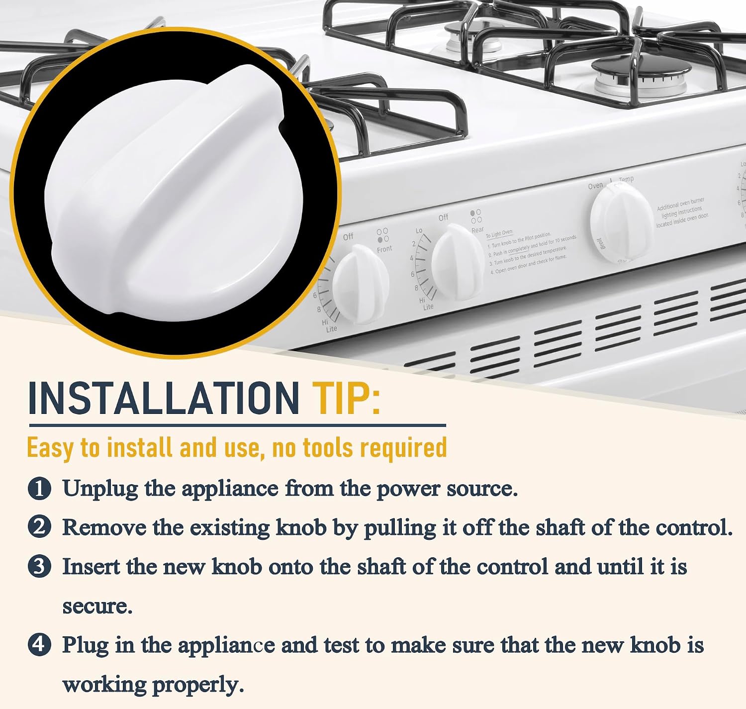 WB03T10282 Gas Stove knob White for GE Surface Burner Control Assembly | Compatible Replaceable