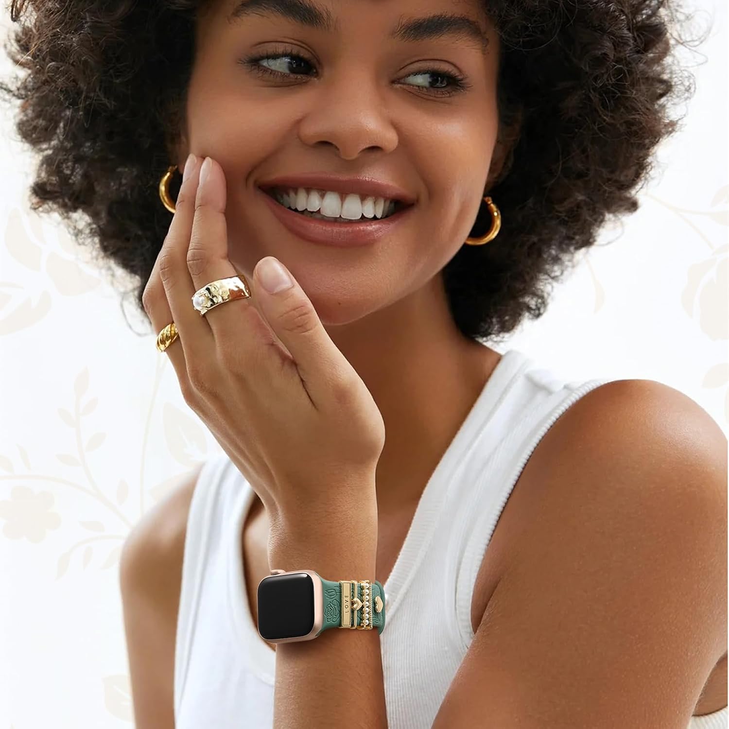 Flower Engraved Band Compatible with Apple Watch Bands for Women 40mm 38mm 41mm 42mm, Soft Silicone Strap With Dressy