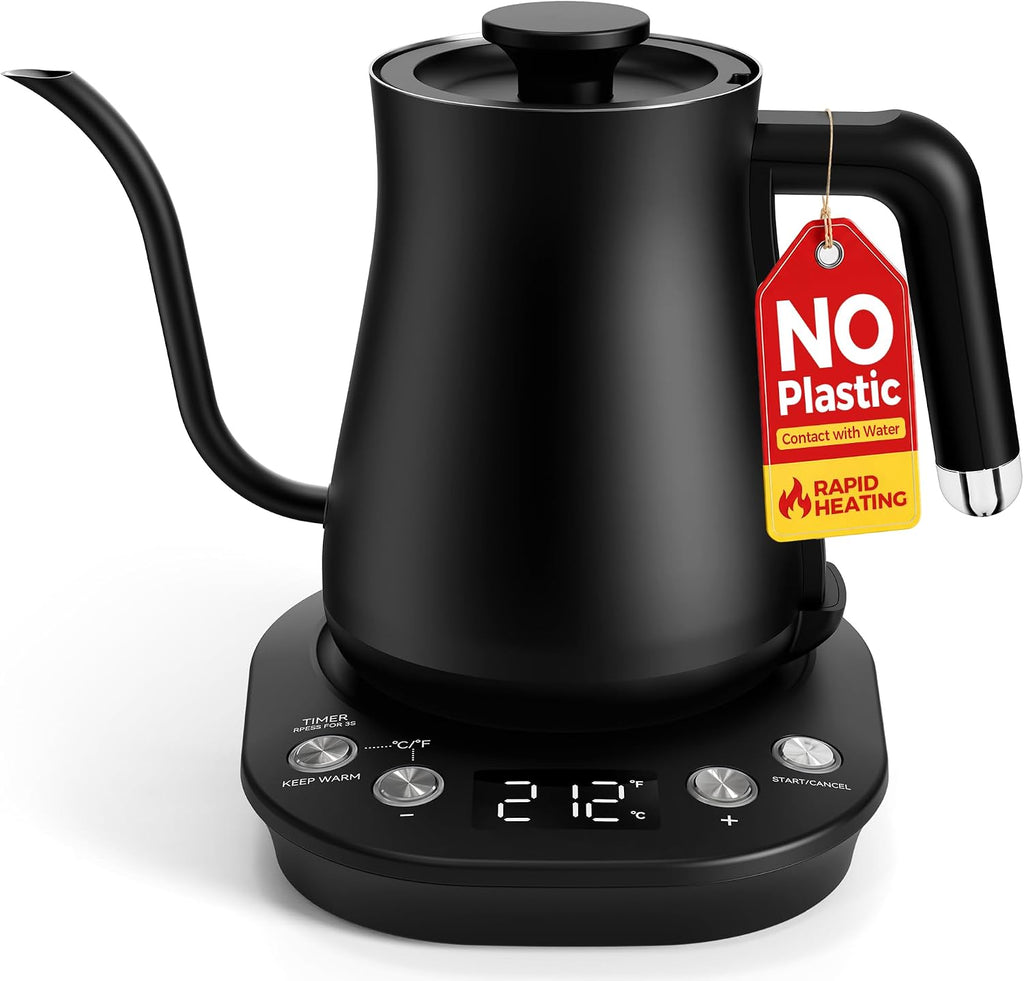 Gooseneck Electric Kettle with ±1℉ Temperature Control, 304 Stainless Steel Interior, BPA Free, 1200 Watt Rapid, Brew