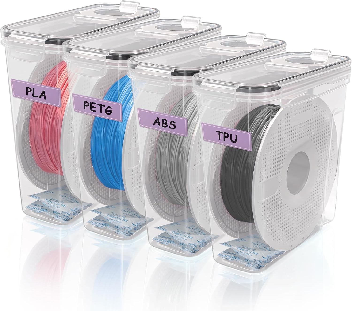 3D Printer Filament Storage Box, 4-Pack Dry Box with Reusable Silica Gel Desiccant for 1KG PLA ABS PETG Filament