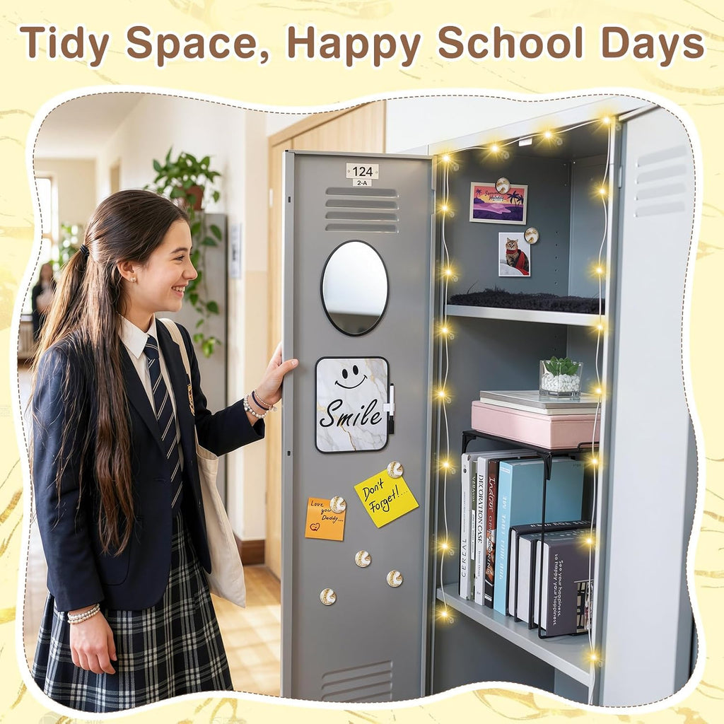 16 Pcs Locker Accessories with LED Light, Lockers Decor for School | Includes metal shelf, dry erase board, mirror