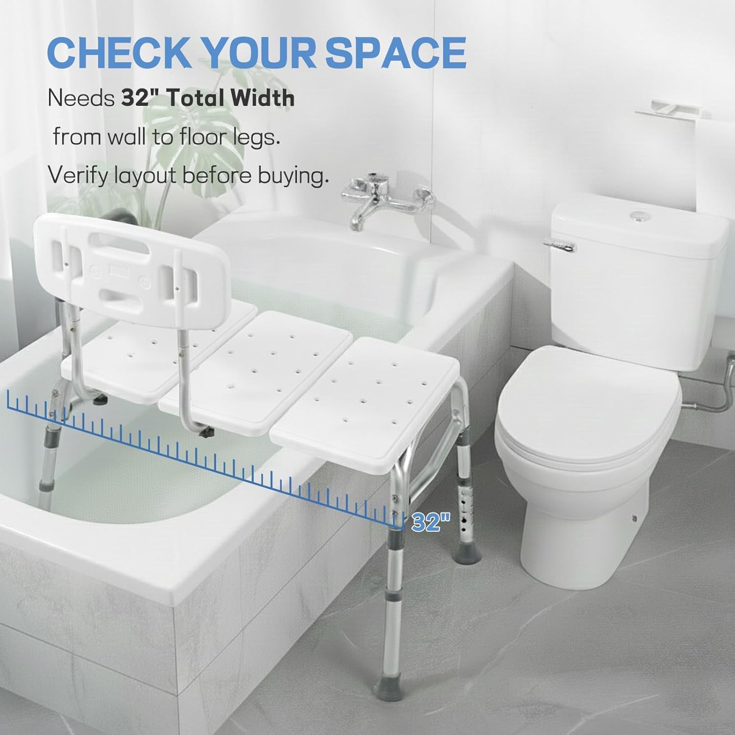 Tub Transfer Bench for Bathtub, Tool Free Assembly Shower Chair with Backrest & Armrest, Height Adjustable Shower