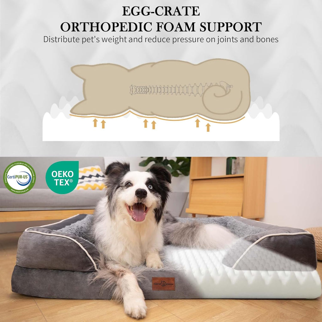 Orthopedic Dog Bed for Extra Large Dogs 42x30 Inch, Waterproof Egg Crate Foam XL Pet Bed with Removable Bolsters, Dog