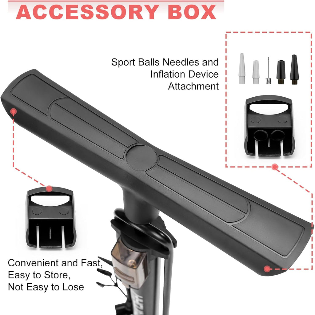Bike Floor Pump with 160 PSI High Pressure Gauge - Full Size