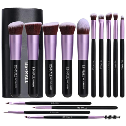 Makeup Brushes Premium Synthetic Foundation Powder Concealers Eye Shadows 14 Pcs Purple for Makeup Beginner or
