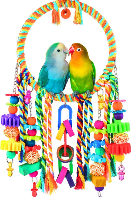 Bird Toys, Bird Swing Toy Bird Perch with Colorful Chewing Toys, Suitable for Lovebirds, Finches, Parakeets